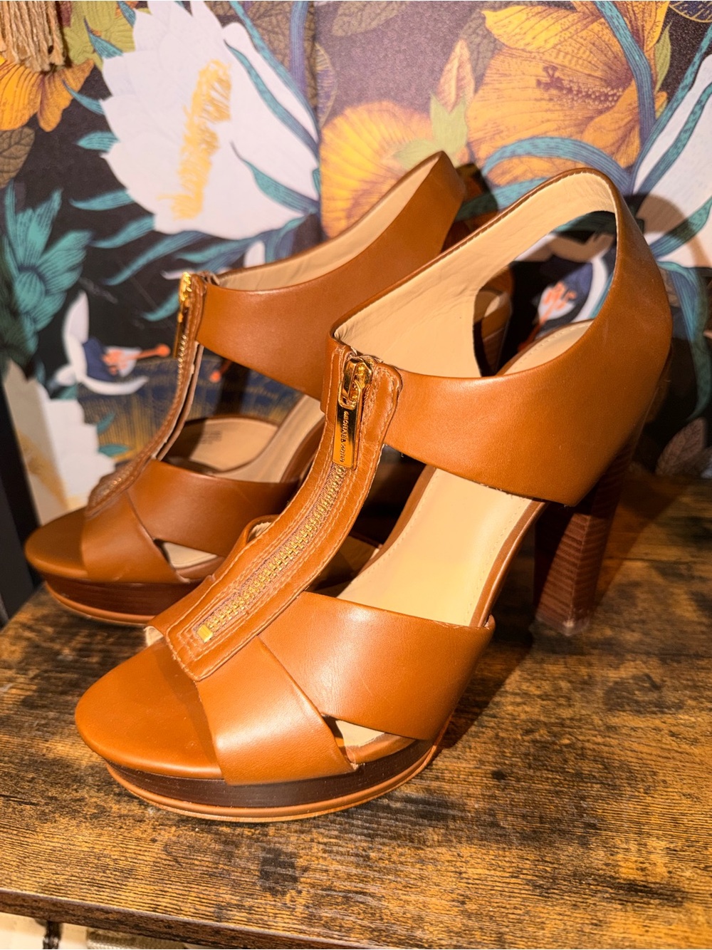 Michael Kors Tan Leather Zipper Front High Heels